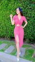 Ladies Sexy Hollow Out Ruched Up Slit Dresses